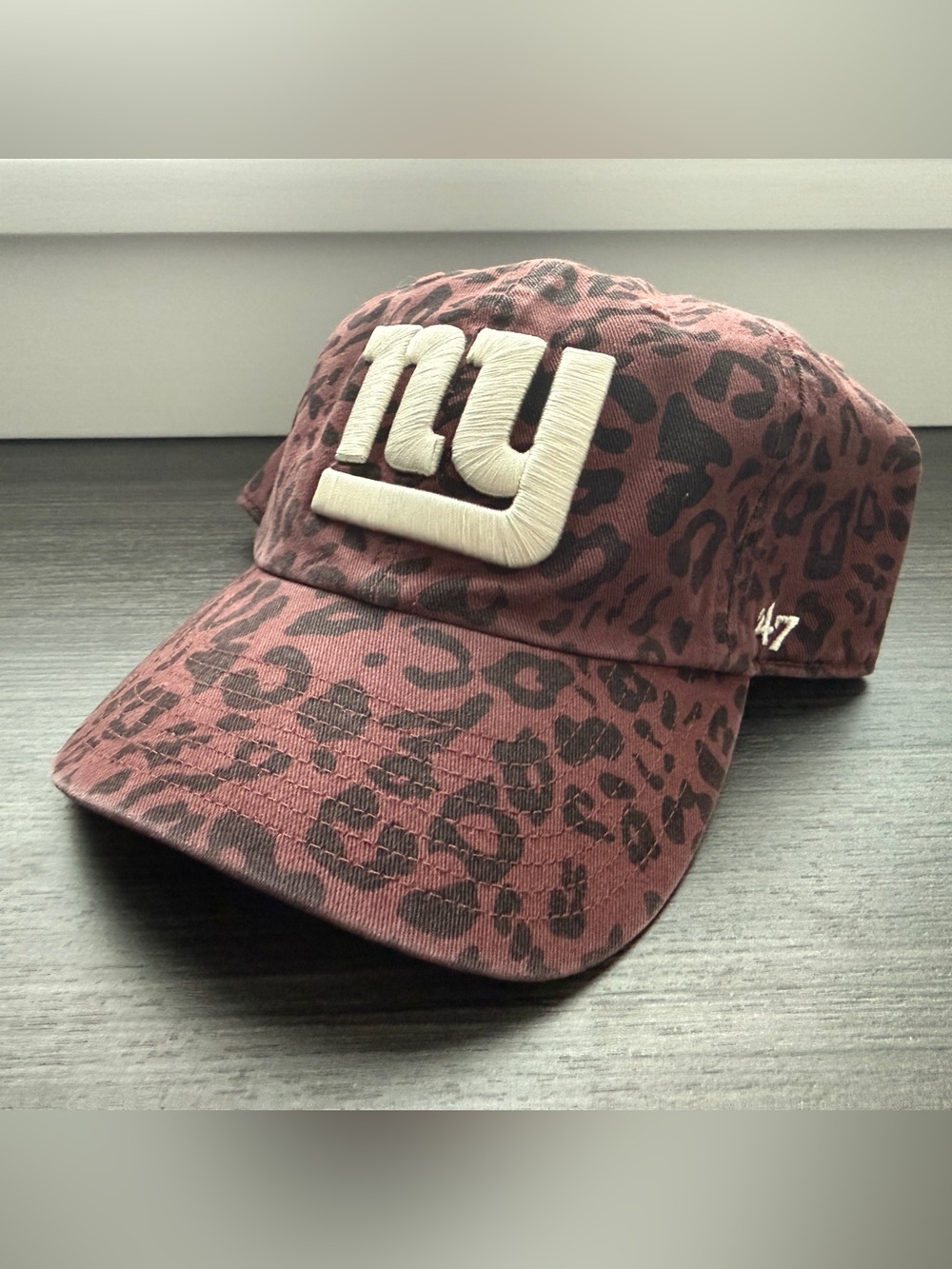 NFL Women’s Leopard-Print Cap in Brown and Black with Cream NY Giants Logo
